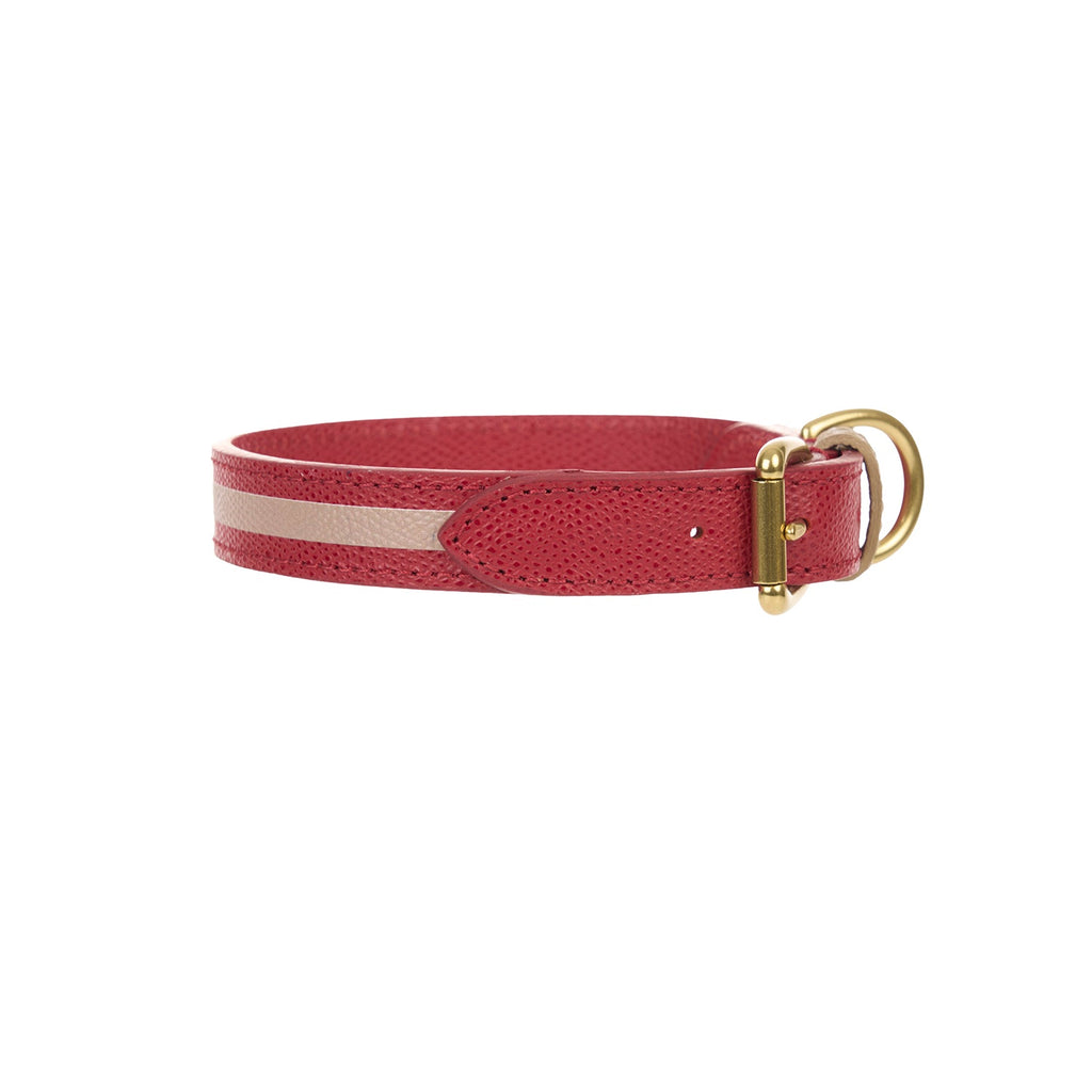 Mungo & Maud Luxury Dog & Cat Outfitters Torino Leather Dog Collar Red Taupe