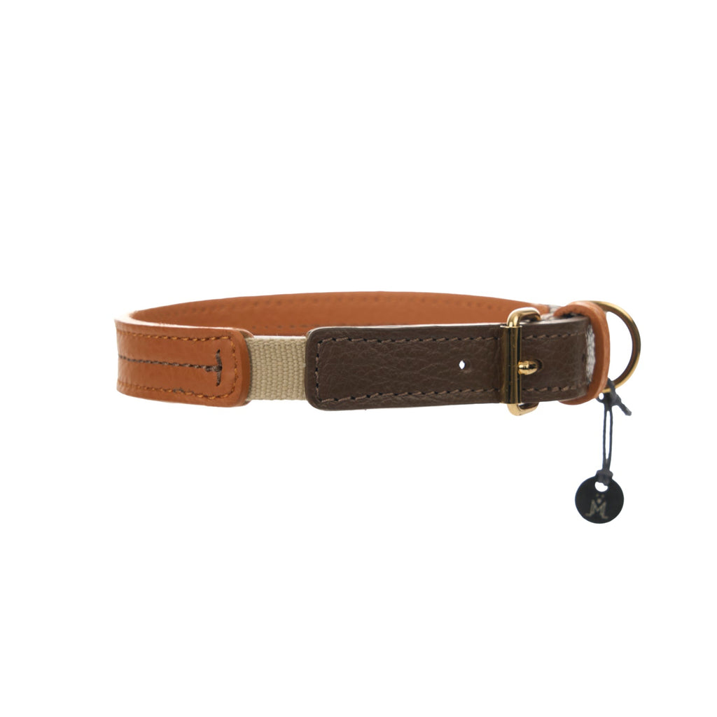 Mungo & Maud Luxury Dog & Cat Outfitters Bauhaus Leather Dog Collar Orange Brown