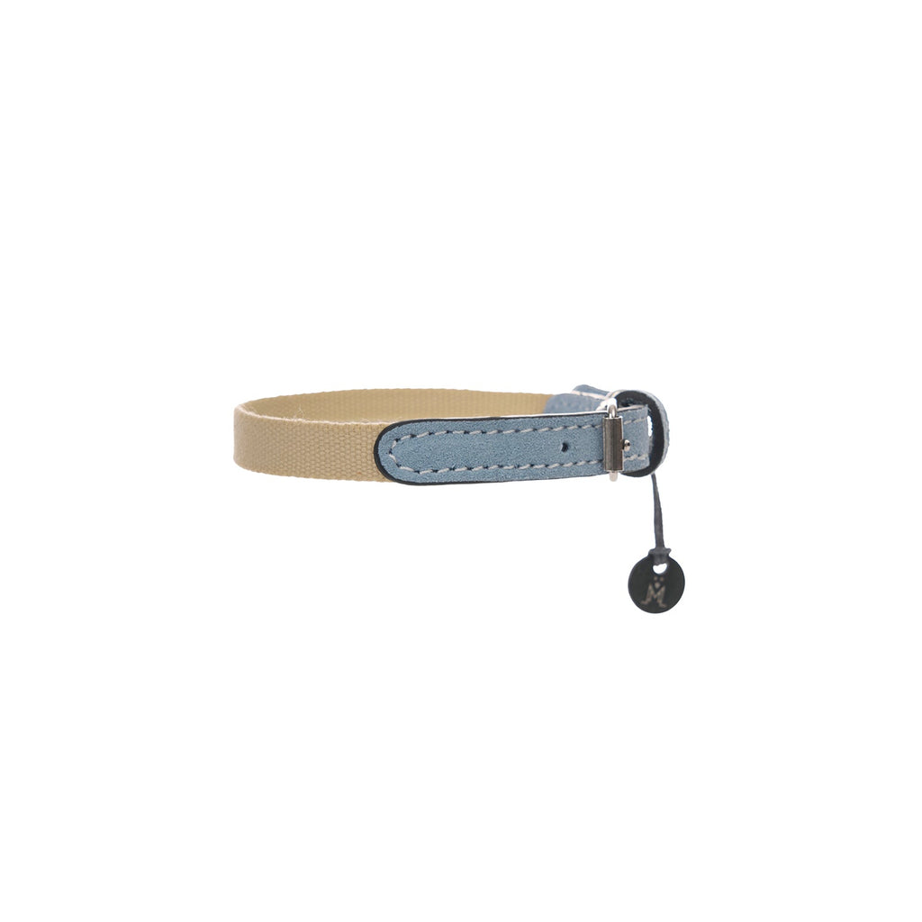 Mungo & Maud Luxury Dog & Cat Outfitters Baseball Cotton Suede Dog Collar Beige Blue