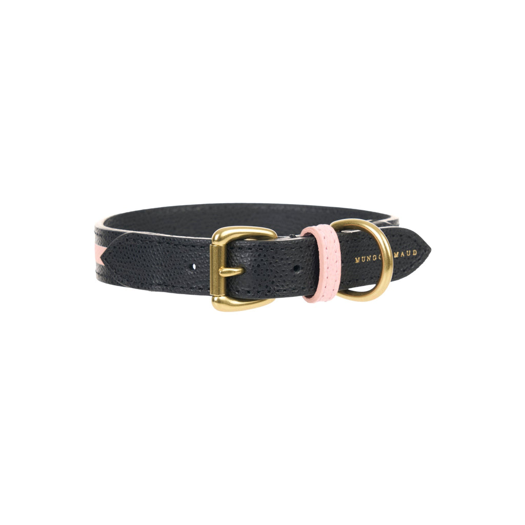 Mungo & Maud Luxury Dog & Cat Outfitters Torino Leather Dog Collar Black Pink
