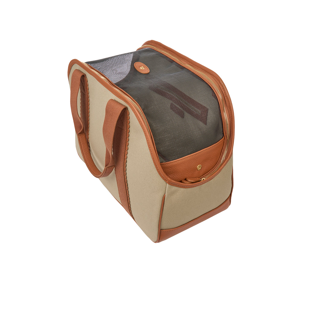 Mungo & Maud Luxury Dog & Cat Outfitters Bonbon Leather Cotton Canvas Dog Bag Brown