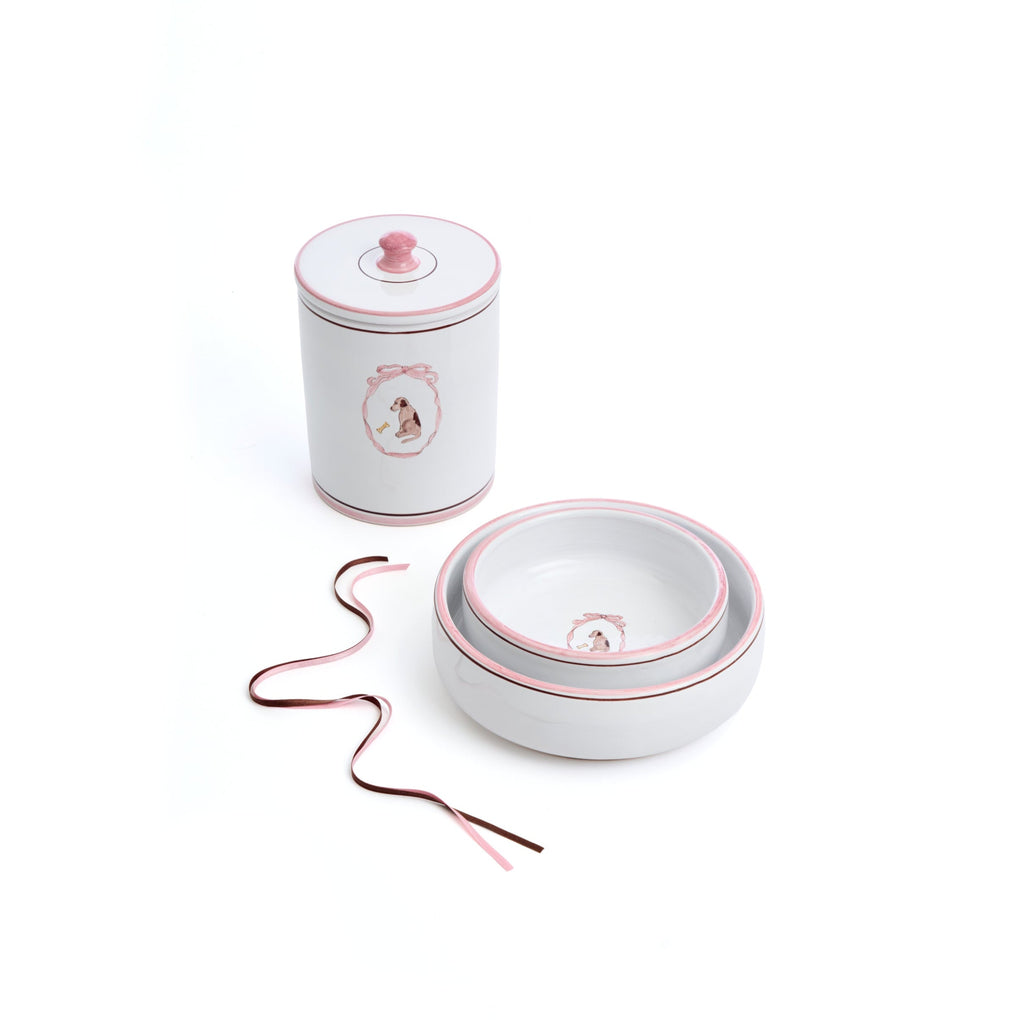 Mungo & Maud Luxury Dog & Cat Outfitters Mademoiselle Dog Bowl Hand-Painted White Pink