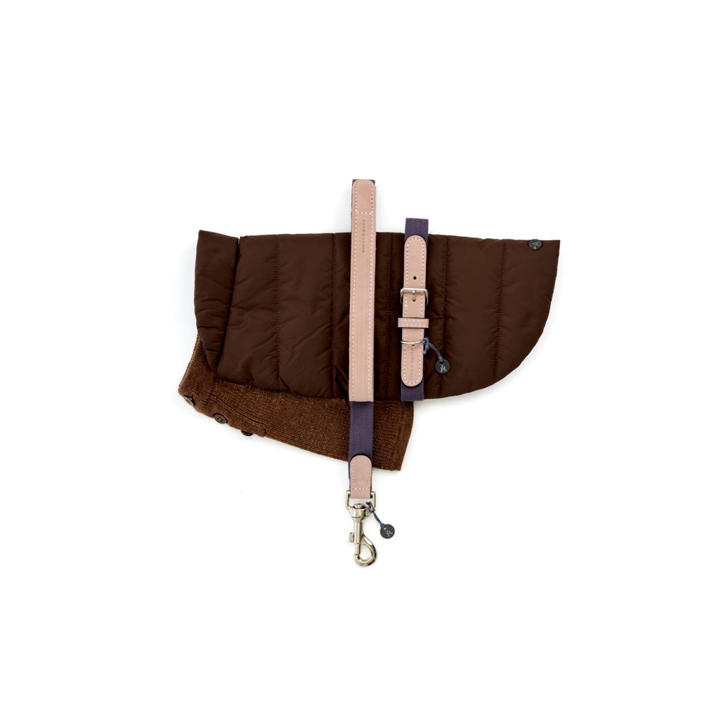 Mungo & Maud Luxury Dog & Cat Outfitters Baseball Cotton Suede Dog Lead Beige Grey Beetle Dog Coat Brown