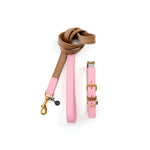 Mungo & Maud Luxury Dog & Cat Outfitters Bauhaus Leather Dog Collar & Lead Brown Pink