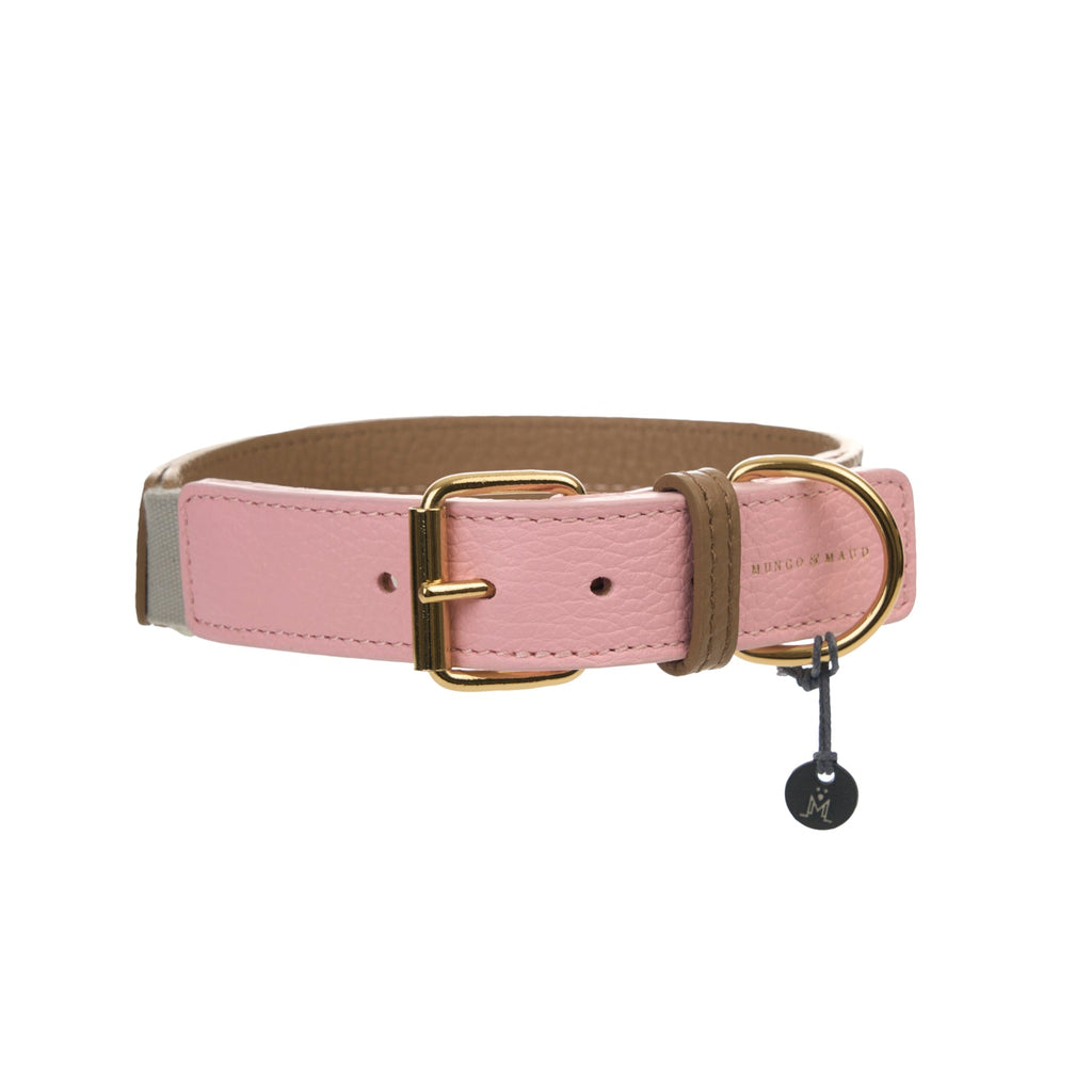Mungo & Maud Luxury Dog & Cat Outfitters Bauhaus Leather Dog Collar Brown Pink