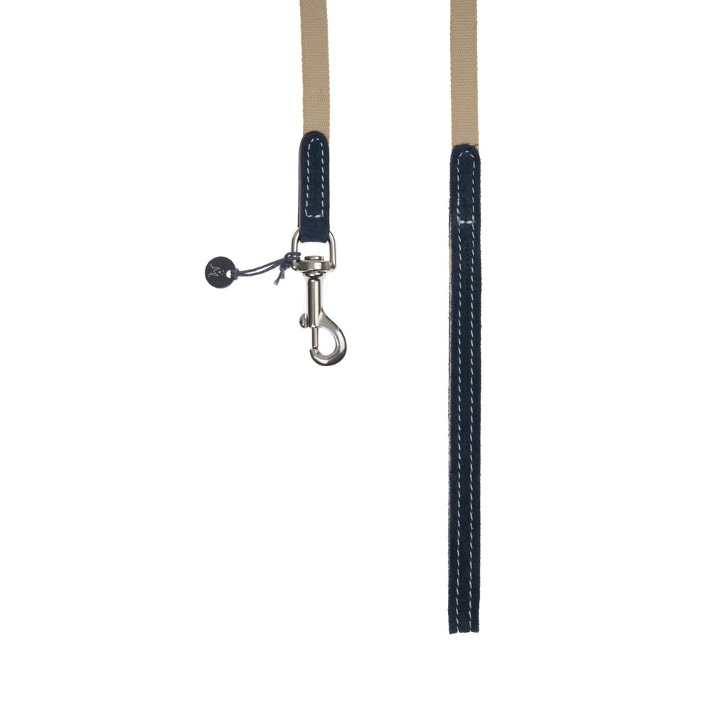 Mungo & Maud Luxury Dog & Cat Outfitters Baseball Cotton Suede Dog Lead Beige Blue