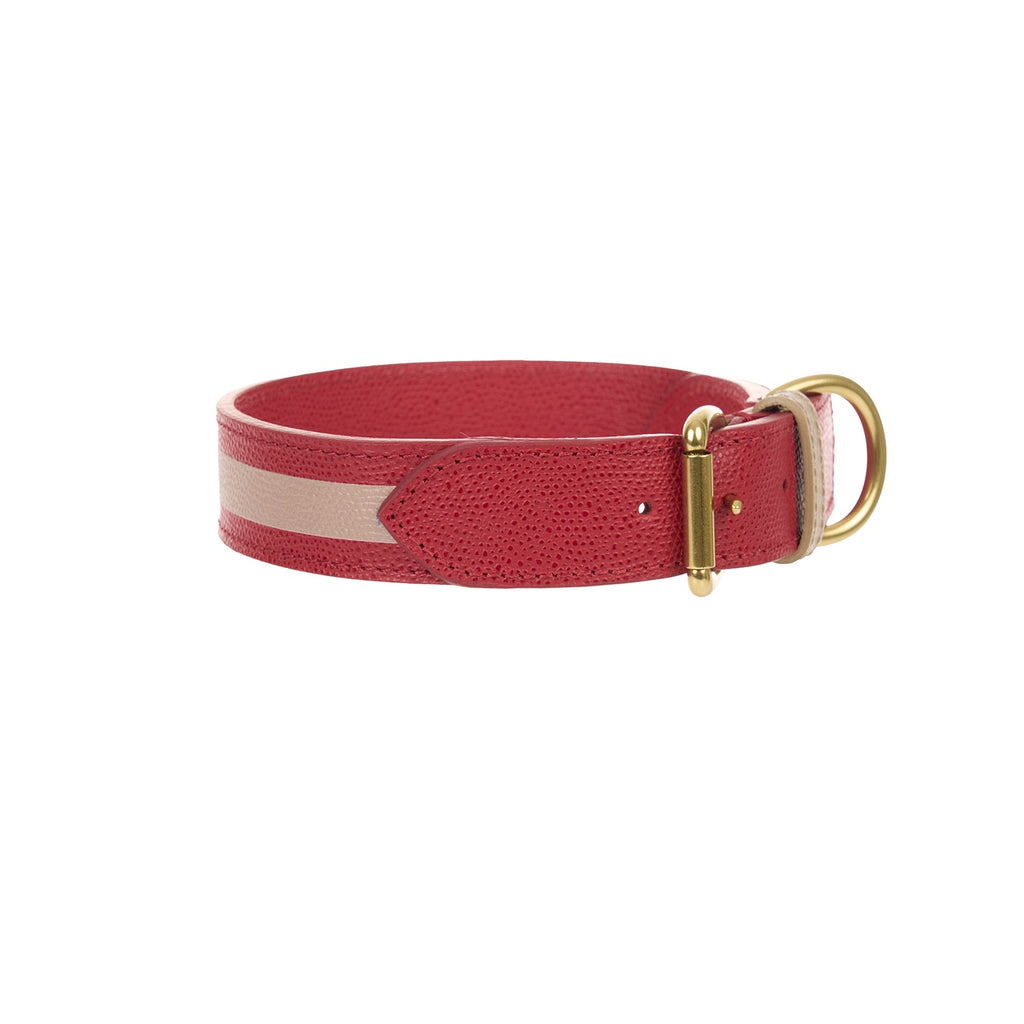 Mungo & Maud Luxury Dog & Cat Outfitters Torino Leather Dog Collar Red Taupe